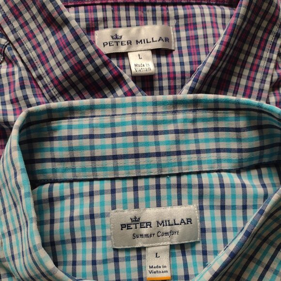 Peter Millar Mens Summer Comfort Check Shirts L Lot of 2 Performance Button Up - Picture 2 of 10